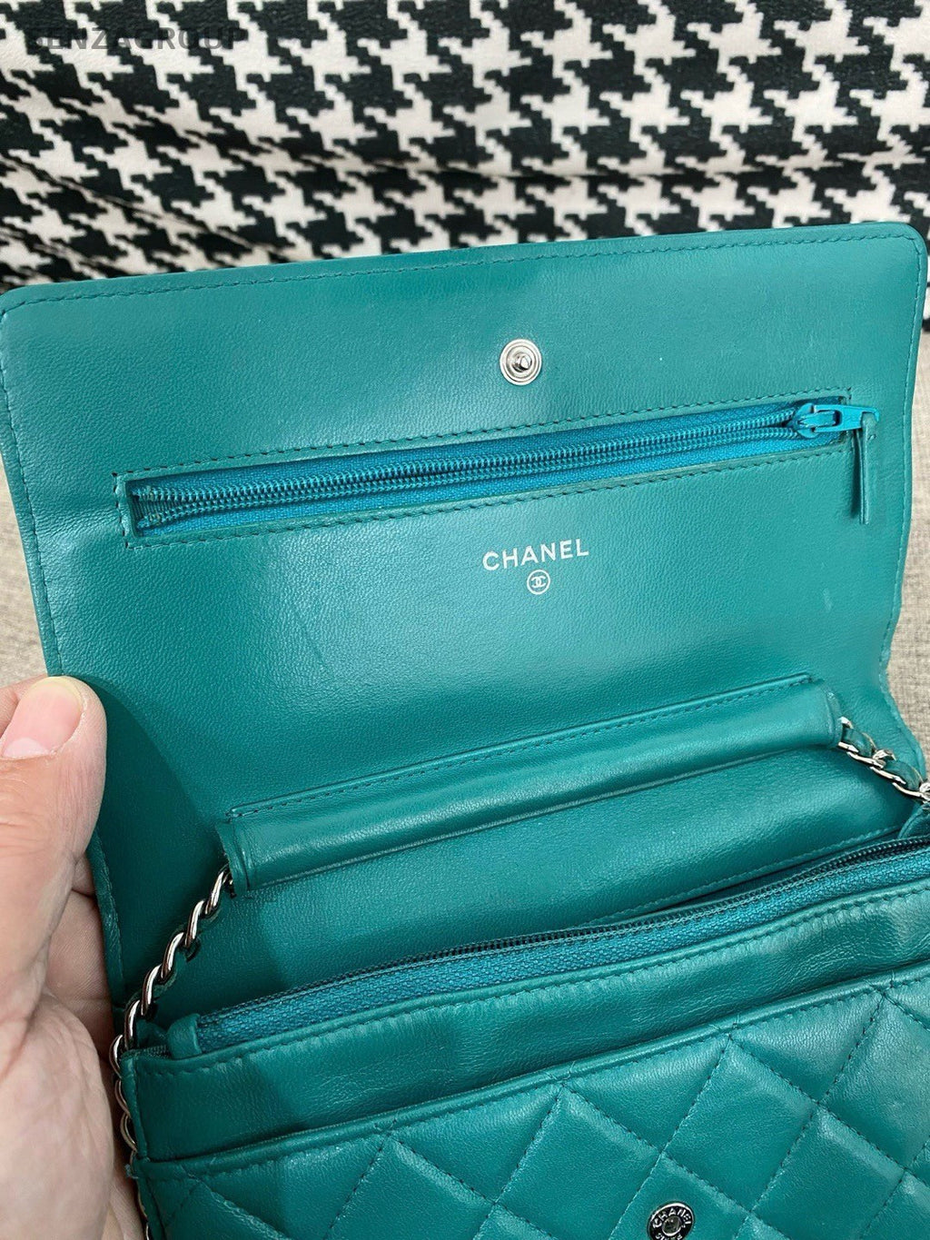 Chanel WOC Chain Shoulder Bag Crossbody Green Silver Women Classic Diamond