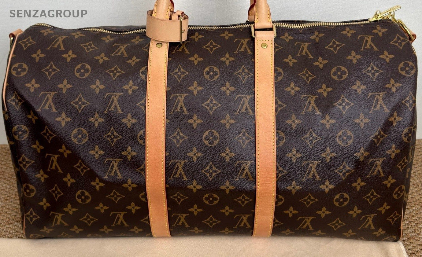 Louis Vuitton Keepall Monogram Duffel Handbag Brown Gold Unisex Adults Classic