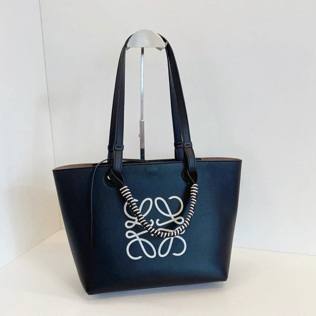 Loewe Anagram Tote Bag Full Leather Black White Panda Woven Handle Shoulder Bag