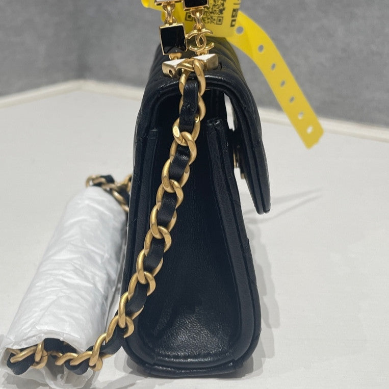 Chanel Kelly Mini Quilted Black Gold Chain Crossbody Bag