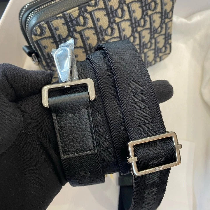Christian Dior Oblique Canvas Shoulder Bag Crossbody Blue Silver Women Classic D