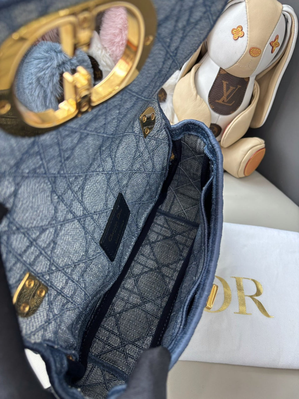 Christian Dior Caro Denim MM Shoulder Handbag Chain Strap  Women