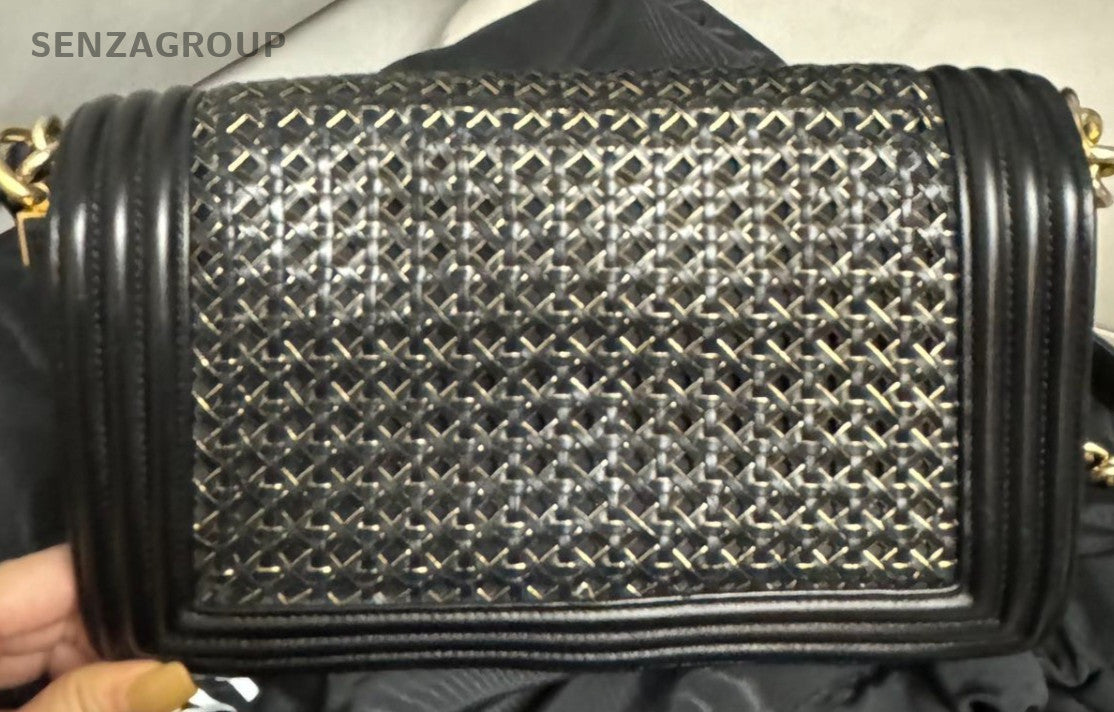 Chanel Leboy MM Chain Shoulder Bag Black Gold Women Designer Classic