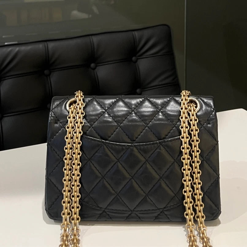 CHANEL 2.55 Mini Black Gold Charm Shoulder Bag