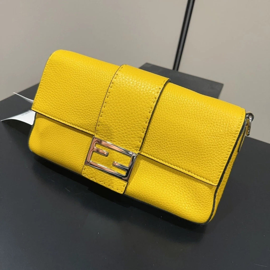 FENDI Baguette Silver Logo Leather Shoulder Crossbody For Women