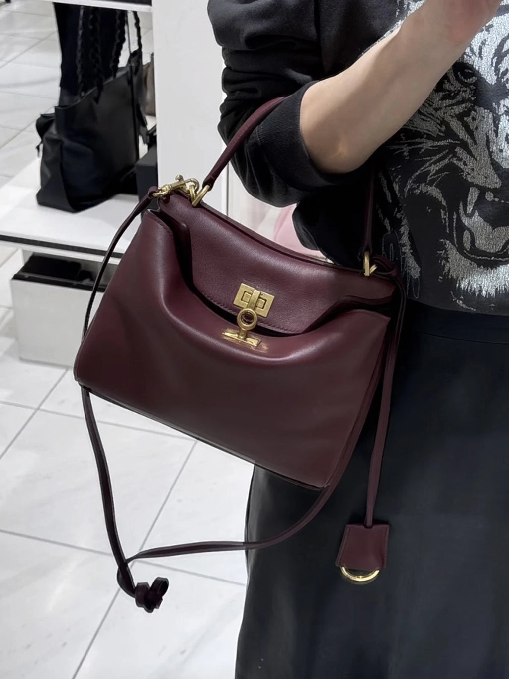 Excellent Balenciaga Rodeo PM 2Way Red Top Handle Bag Crossbody Gold Hardware
