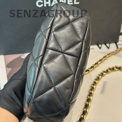 Chanel Black Gold Lamb Skin Hobo Chain Shoulder Bag Mini Women