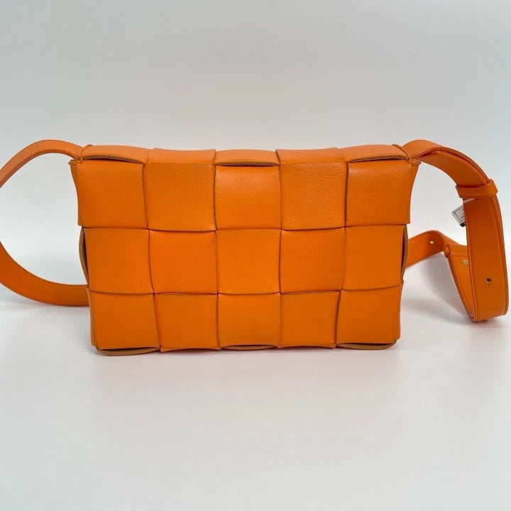 Bottega Veneta Cassette Orange Lambskin Woven Crossbody Bag Women