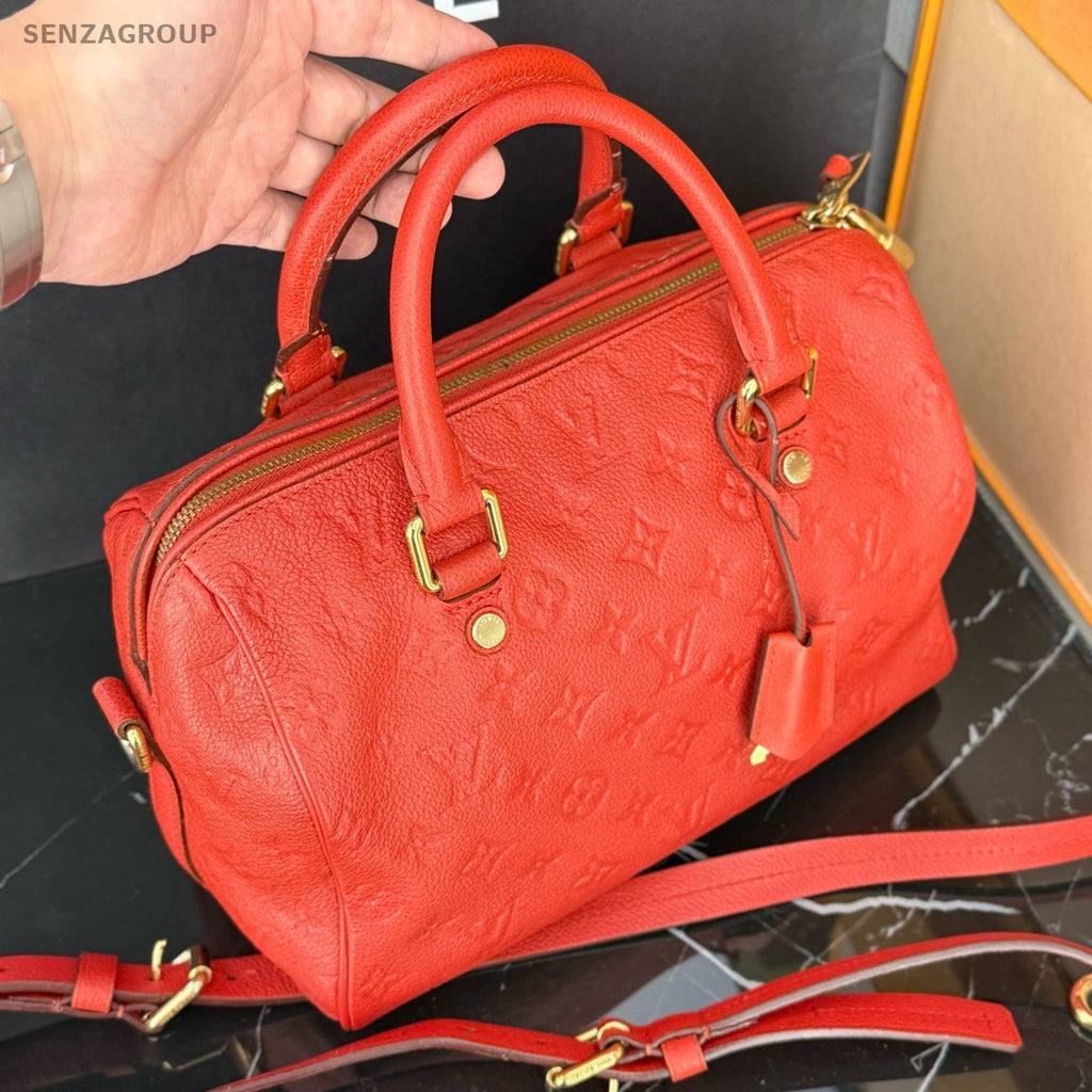 Louis Vuitton Speedy30 Monogram Empreinte 2way Shoulder Handbag Red Gold Women