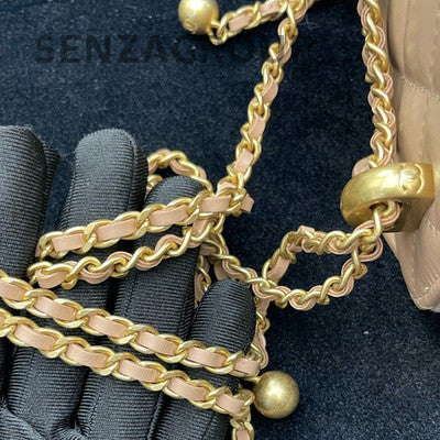Chanel Double Gold Pearl Calfskin Mini Flap Bag Brown Quilted