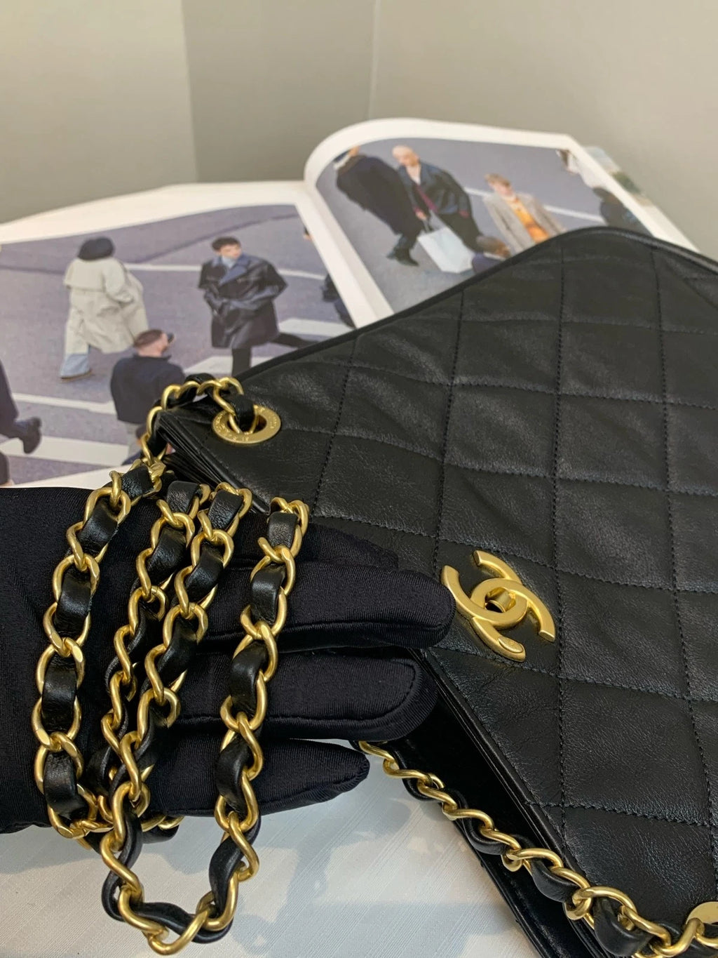 CHANEL Black Gold Calfskin Hobo Shoulder Crossbody Bag For Women