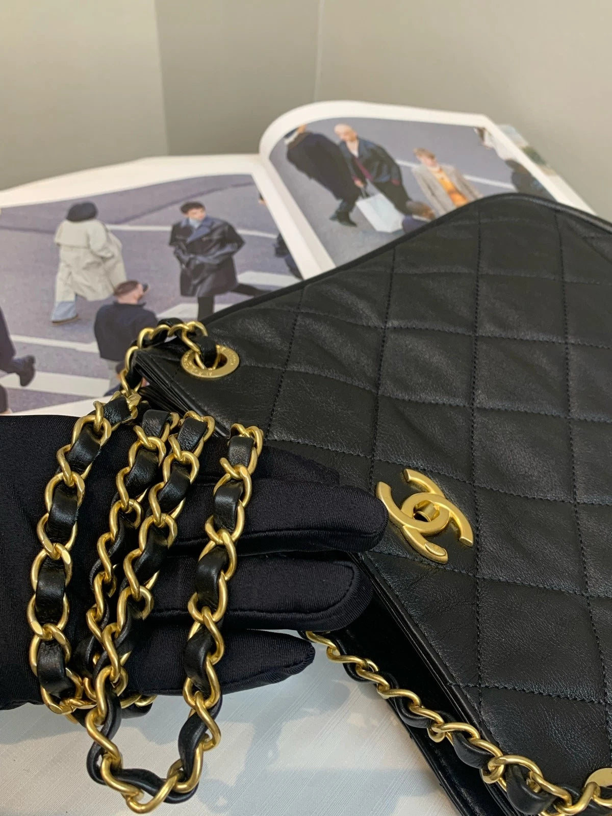 CHANEL Black Gold Calfskin Hobo Shoulder Crossbody Bag For Women