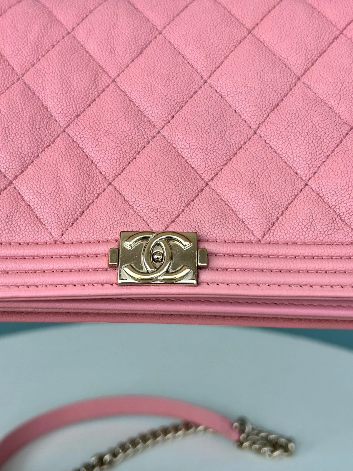 Chanel Leboy WOC Chain Calfskin Shoulder Crossbody Pink Silver Women Classic
