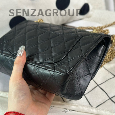 Chanel 2.55 Mini Flap Bag Black Gold Chain Shoulder Crossbody Classic