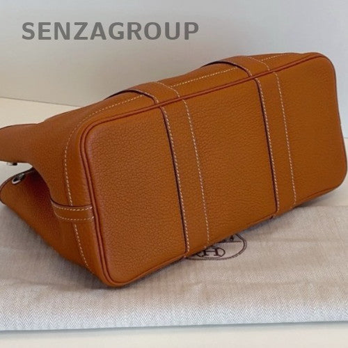 Hermes Garden Party30 Top Handle Bag Brown Silver Women Classic Fashion