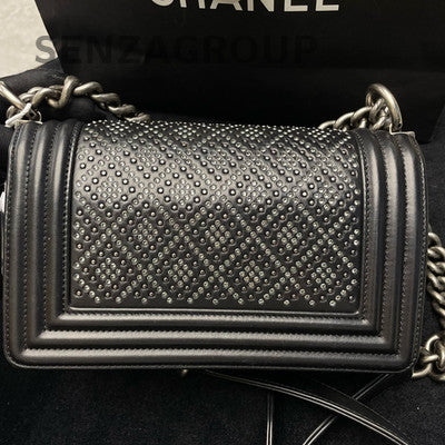 Chanel Black Silver Calfskin Small Le Boy Chain Shoulder Crossbody Bag