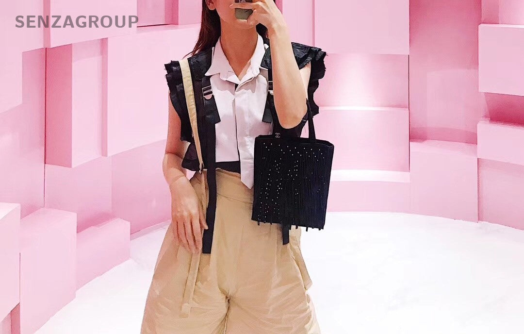 CHANEL mink fringed Handbag Shoulder Women Black Bag