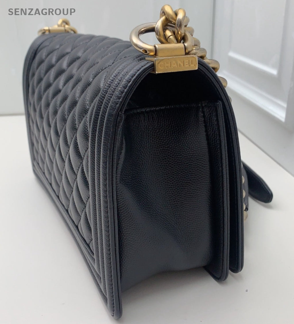 Chanel Leboy MM Chain Diamond Shoulder Bag Black Gold Women Classic Fashion