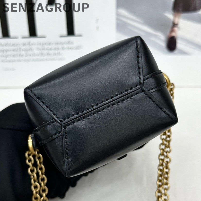 Saint Laurent Black Gold Mini Bucket Bag Chain Strap Classic Women's