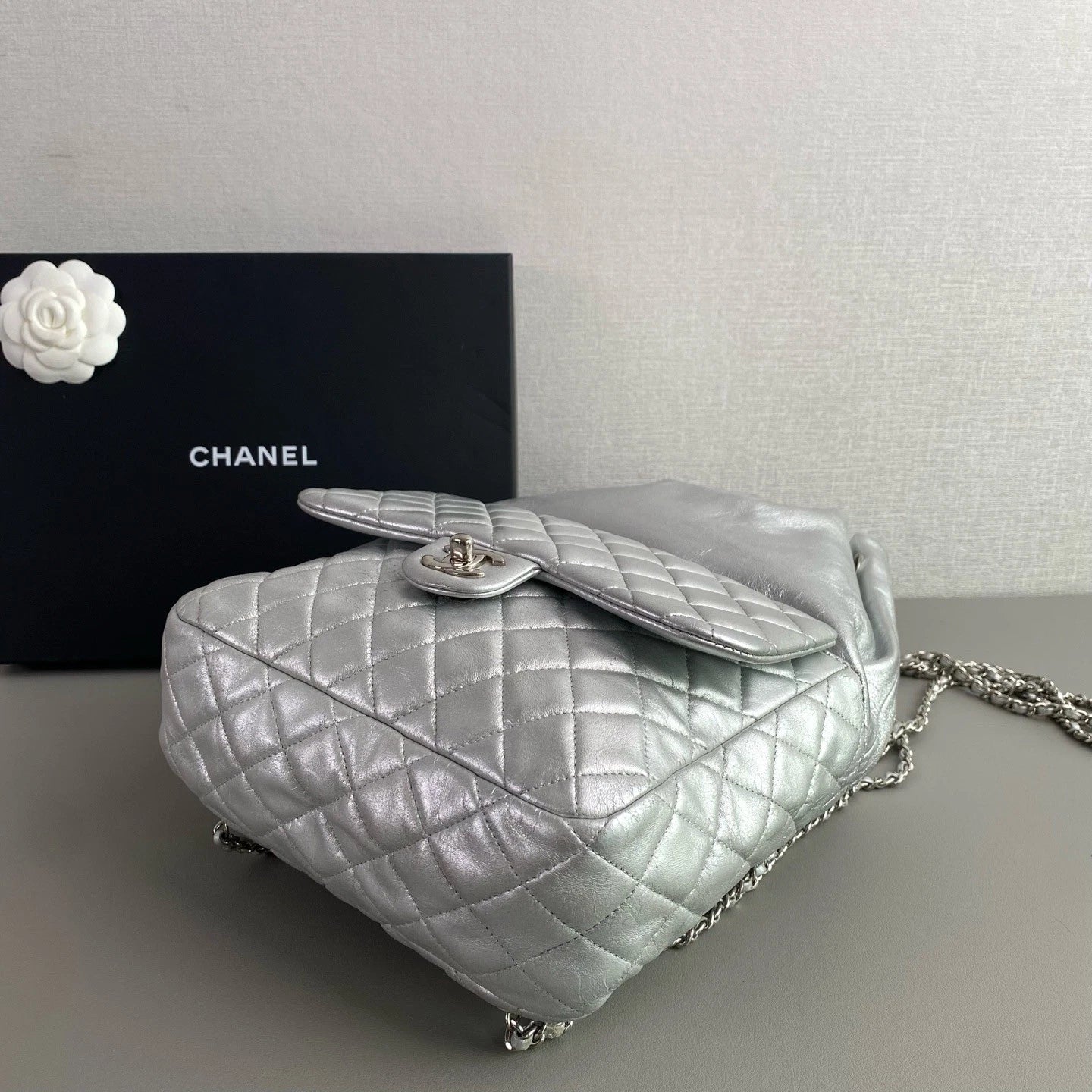 Chanel In Seoul Chain Backpack Silver Diamond Women Classic Fashion