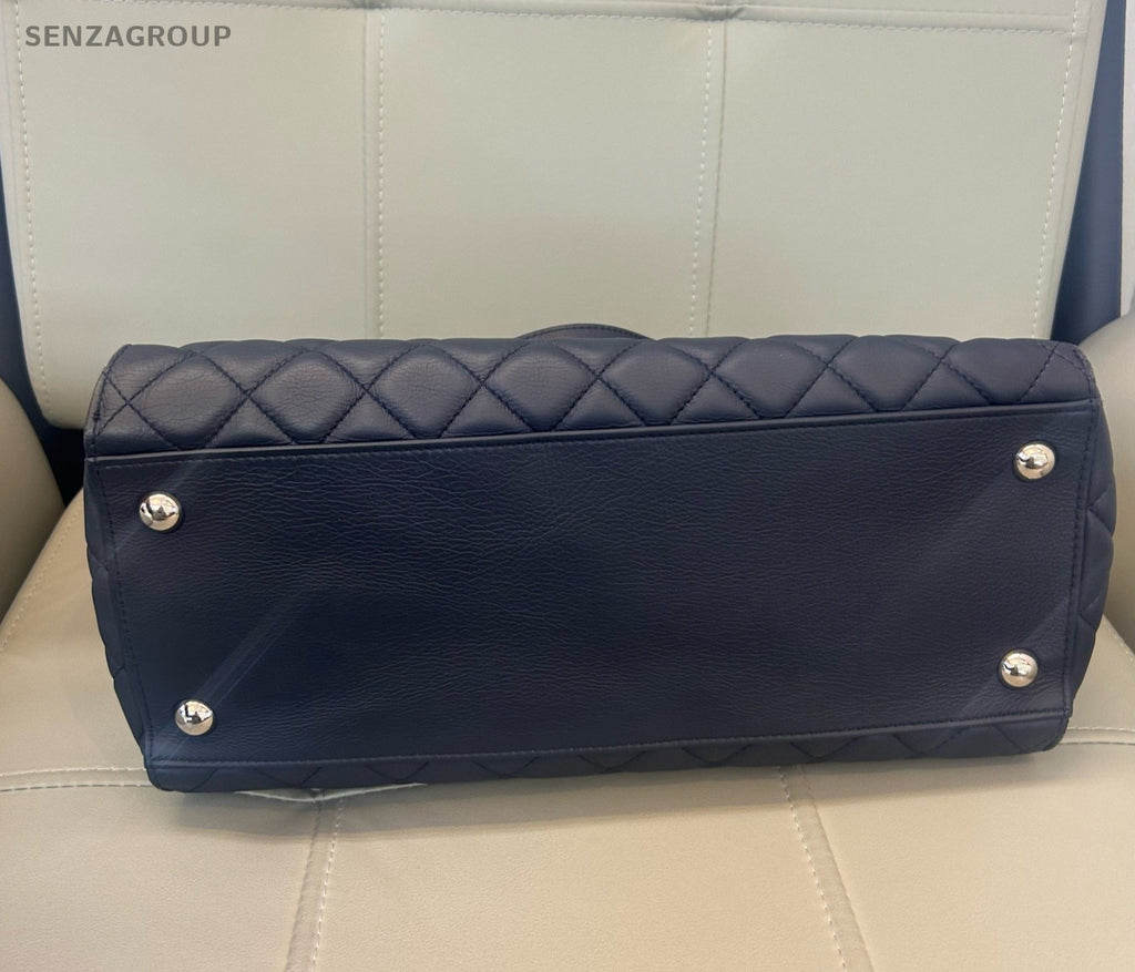 Chanel Tote Chain Handbag Shoulder Bag Diamond Blue Silver Women Classic