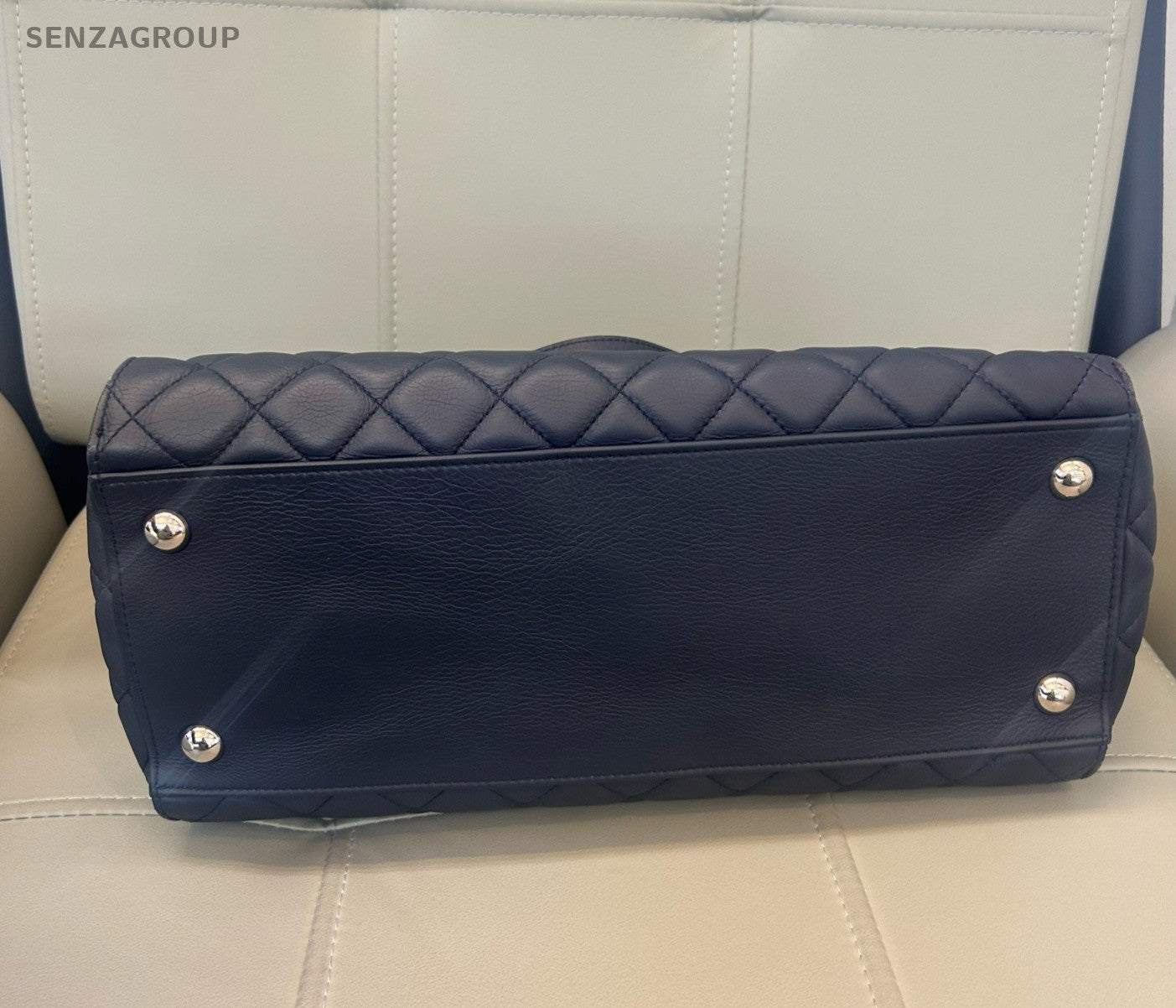 Chanel Tote Chain Handbag Shoulder Bag Diamond Blue Silver Women Classic