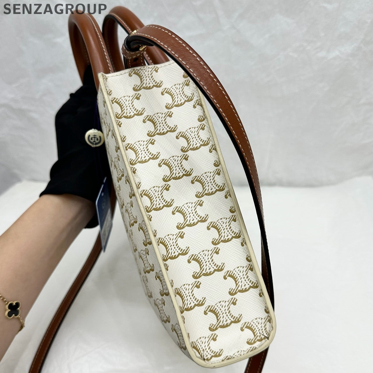 Celine Triomphe Mini Tote Bag in White Canvas - Women's Classic Handbag