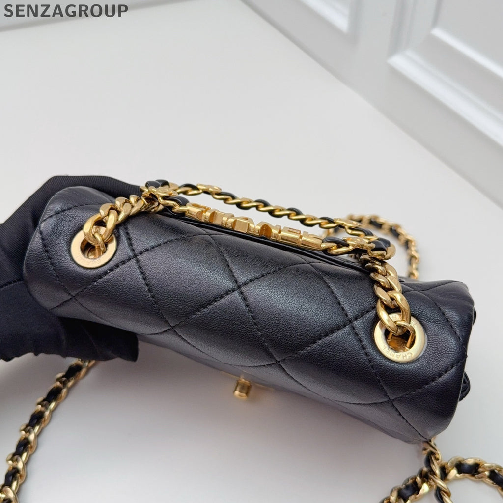 Chanel Classic Flap Black Gold Small Chain Shoulder Bag Quilted
