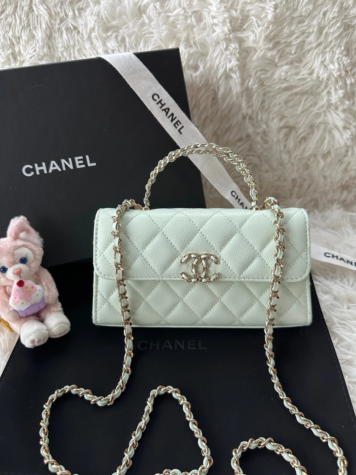 CHANEL Kelly Top Handle Bag Light Green Leather For Women