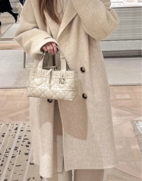 Authentic Dior Toujours Small Beige Calfskin Top Handle Bag For Women
