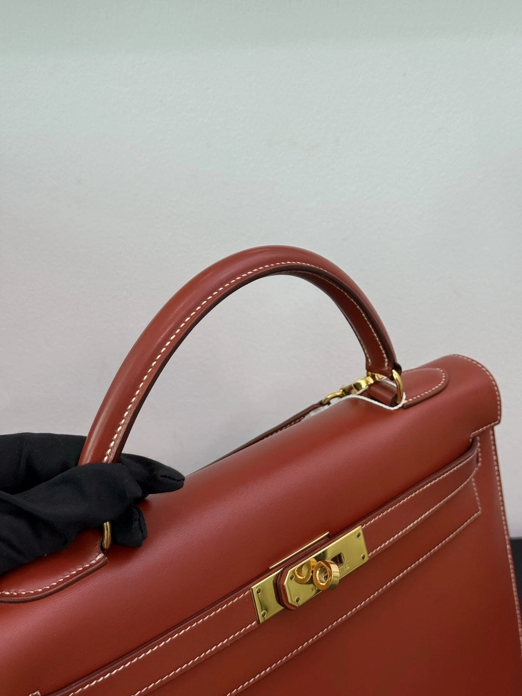 Hermes Kelly32 Top Handle Bag Crossbody Brown Gold Classic Fashion Women