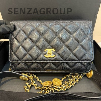 Chanel WOC Quilted Black Gold Chain Shoulder Crossbody Bag Classic Women