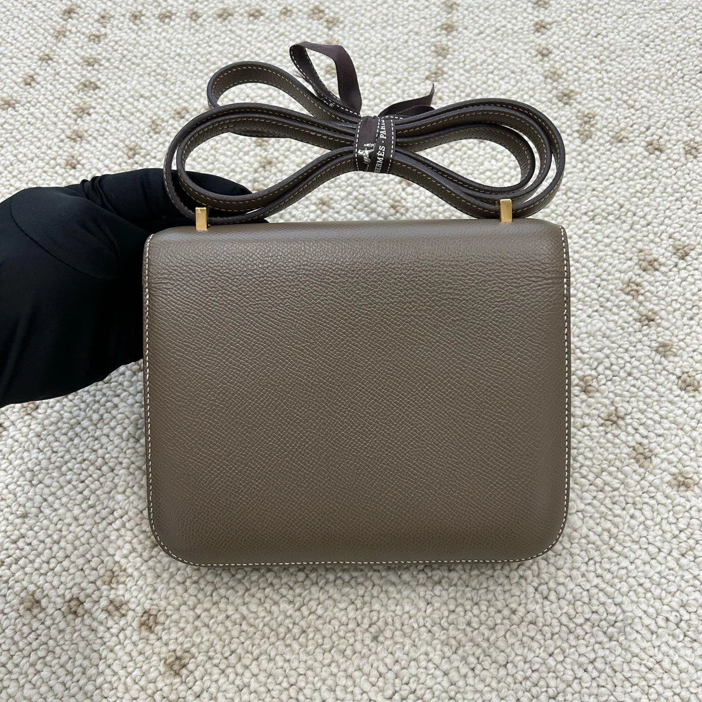 Hermes Constance19 Epsom Leather Shoulder Bag Crossbody Gray Gold Women