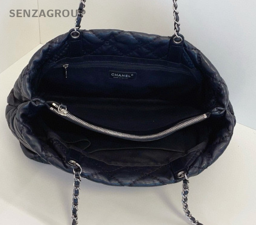 CHANEL Puffer Tote Calfskin Chain Shoulder bag Black Silver Women Classic