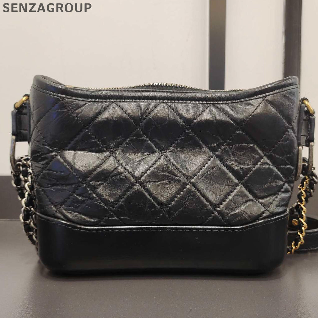 Chanel Black Gold Small Gabrielle Hobo Bag Classic Quilted Chain Strap