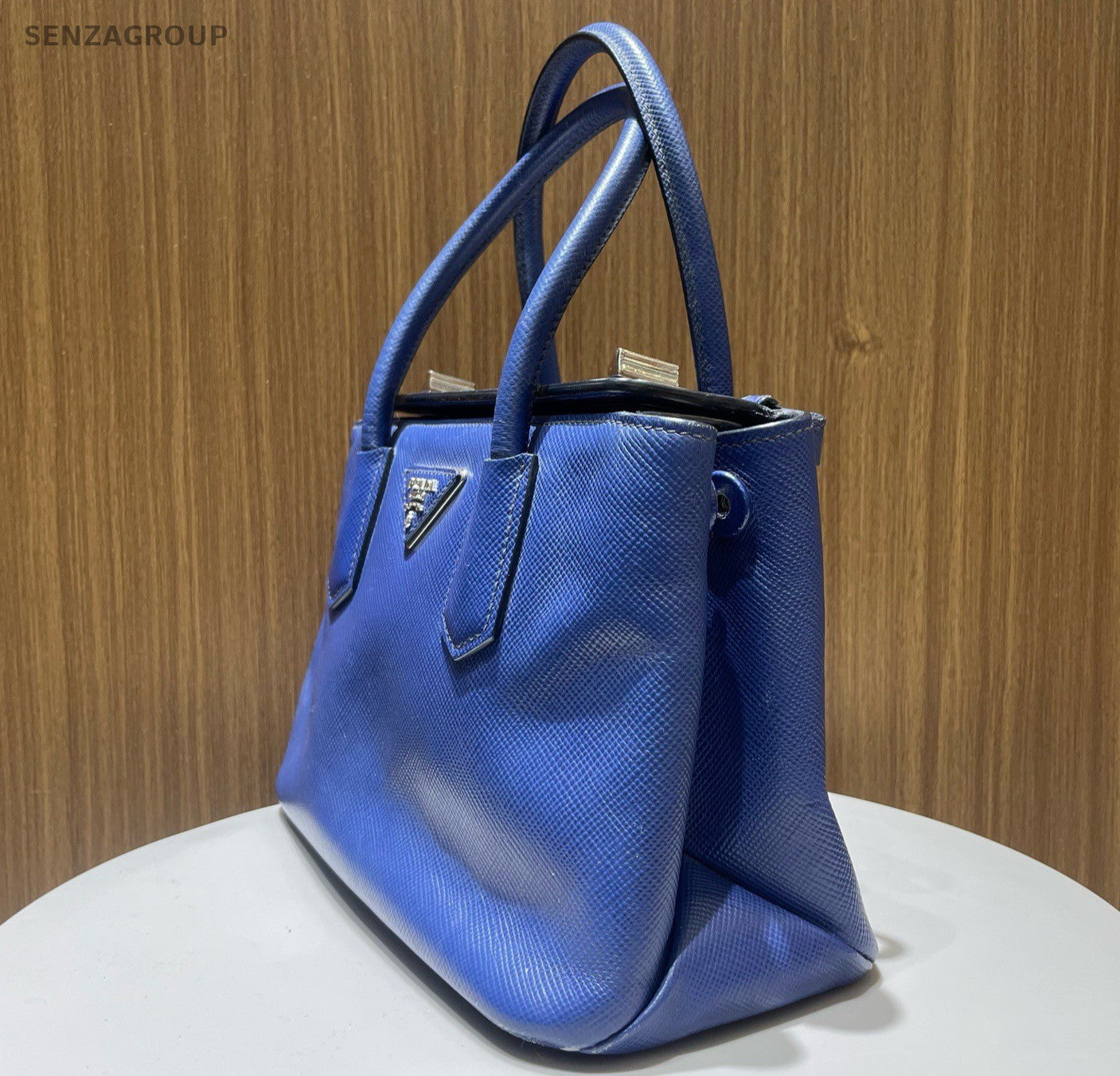 Prada Galleria PM Top Handle Bag Crossbody Blue Silver Women Classic