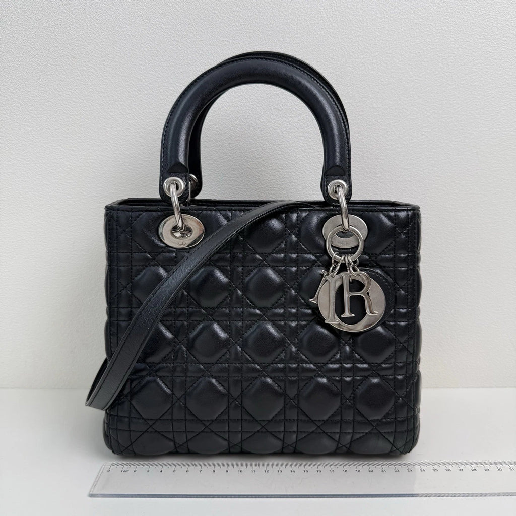 Dior Lady Dior Lambskin Black Crossbody Top Handle Excellent