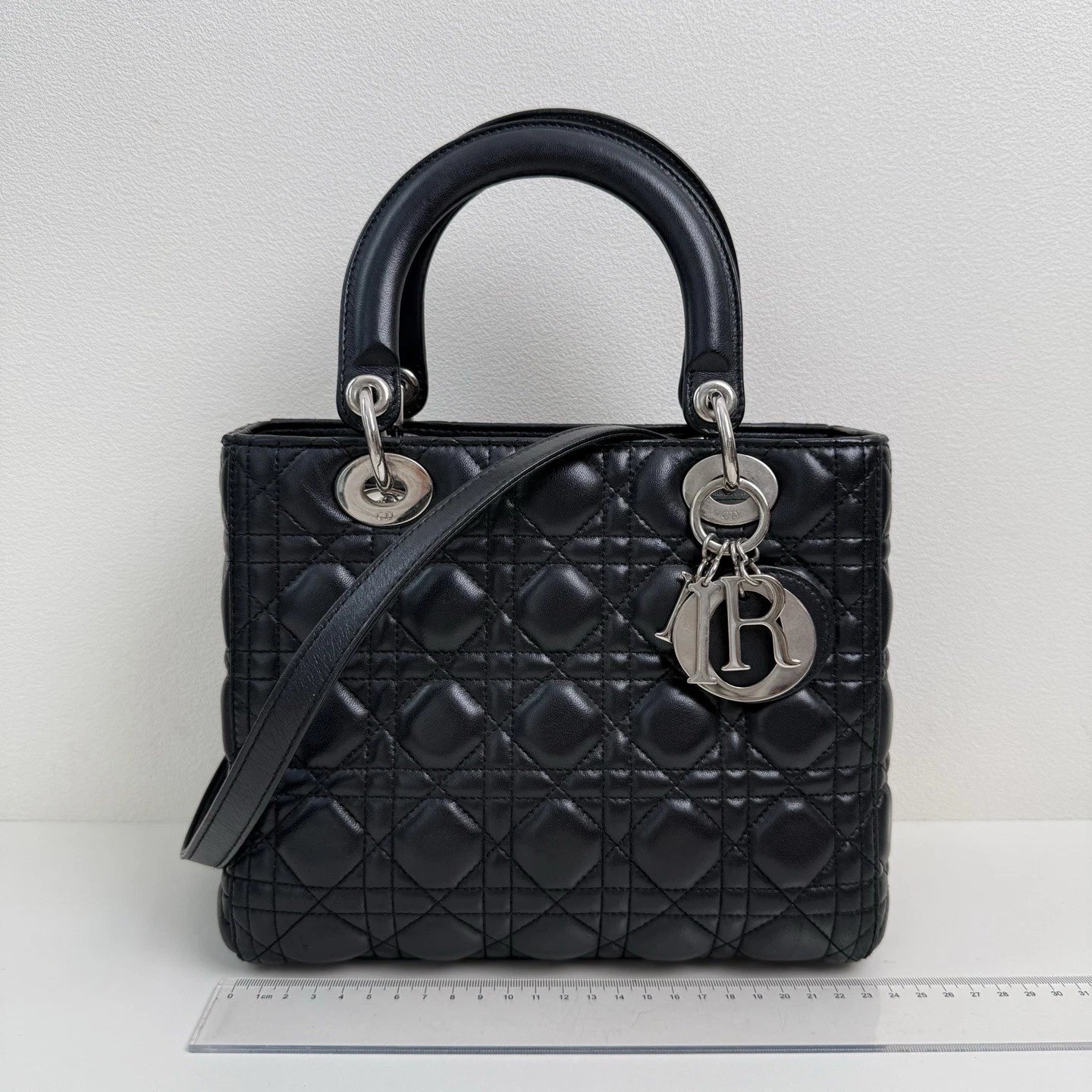 Dior Lady Dior Lambskin Black Crossbody Top Handle Excellent