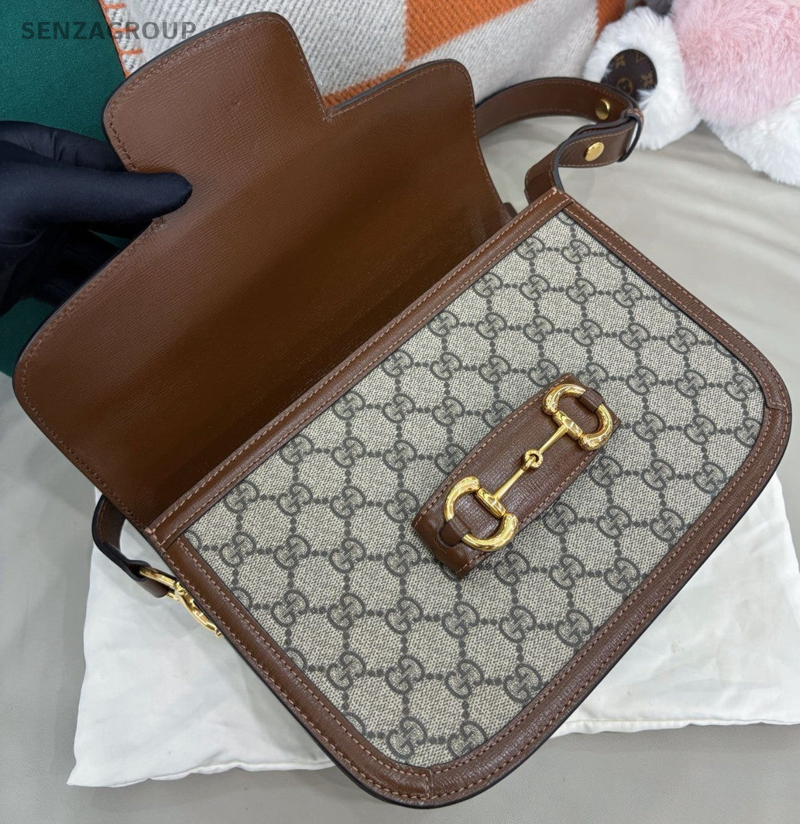 Gucci Horsebit1955 Ophidia MM Shoulder Bag Crossbody Brown Gold Women Classic