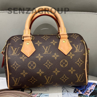 Louis Vuitton Monogram Speedy 20 Brown Gold Buckle Handbag Crossbody
