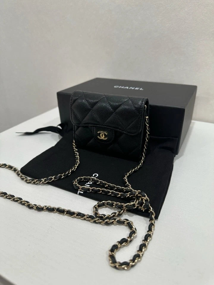 99 New CHANEL Black Gold Mini Crossbody Shoulder Bag For Women
