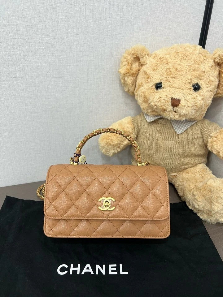 CHANEL Women's Calfskin Logo Top Handle Accordion Woc Bag