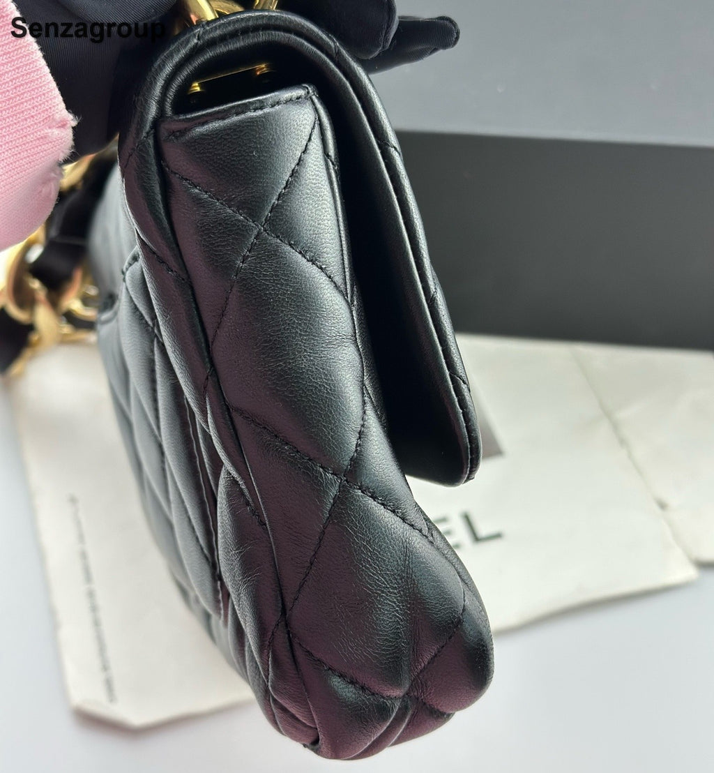 Chanel Classic Flap Chain Shoulder Bag Diamond Black Gold Women Fashion