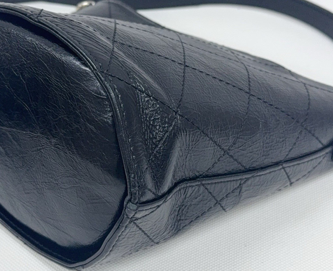 Chanel Bucket Chain Shoulder Bag Crossbody Black Silver Diamond Women Classic