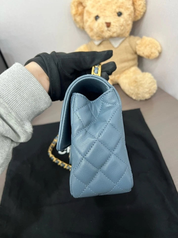 CHANEL Blue Gold Top Handle Crossbody Bag For Women