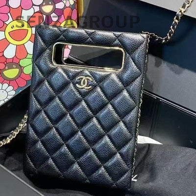 Chanel Black Gold Mini Tote Quilted Chain Shoulder Crossbody Handbag