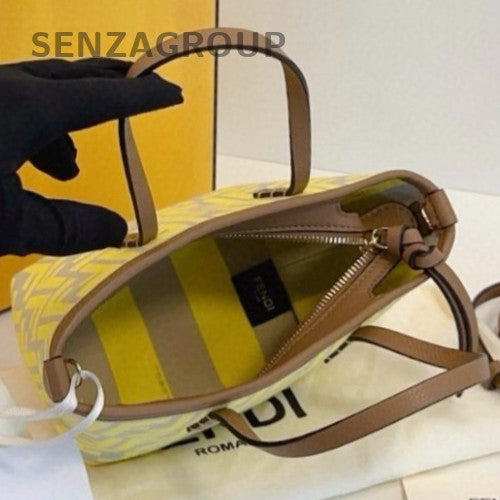 Fendi Roll Mini Tote Handbag Crossbody Yellow Used Women Classic Designer