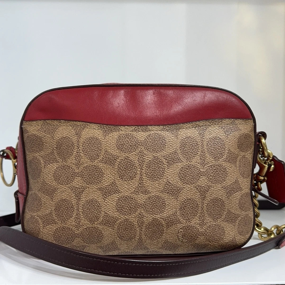 Coach Burgundy Monogram Canvas Crossbody Shoulder Bag For Women
