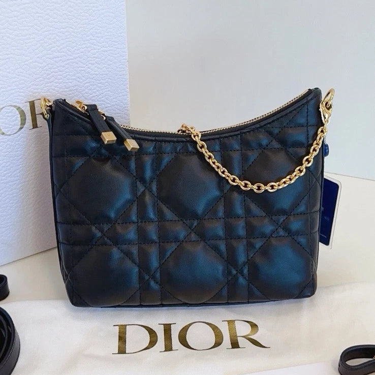 Excellent Christian Dior Miss DIOR Hobo Black Quilted Calfskin Handbag Crossbody