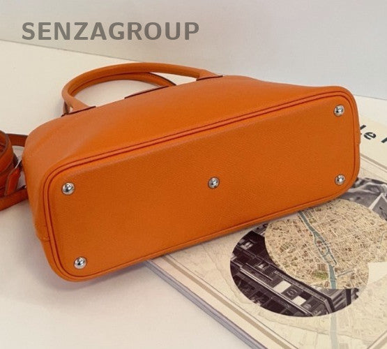 Hermes Bolide Epsom Leather Top Handle Bag Crossbody Orange Silver Women Classic